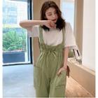 Wide Leg Suspender Pants / Short-sleeve Lettering T-shirt