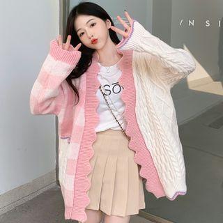 Frill Trim Plaid Cardigan White & Pink - One Size