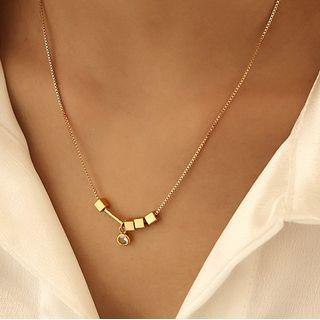 Cube Rhinestone Pendant Alloy Necklace Gold - One Size