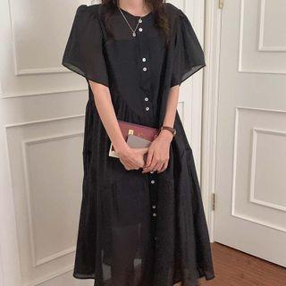 Set: Elbow-sleeve Midi Shirtdress + Slipdress