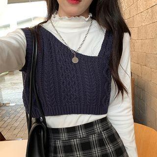 Asymmetrical Cable Knit Crop Vest