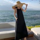 Halter Open-back Maxi A-line Dress Black - One Size