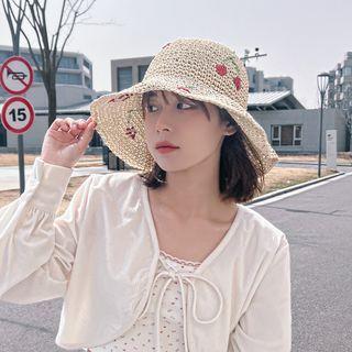 Cherry Embroidered Straw Sun Hat
