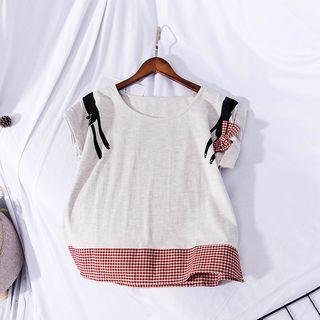 Cat Print Short-sleeve T-shirt Gray Beige - One Size