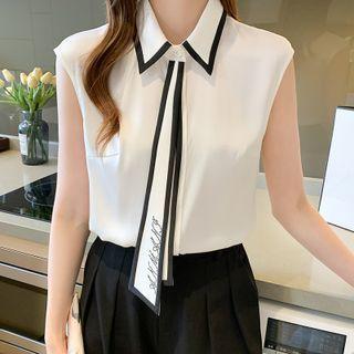Sleeveless Tie Neck Blouse
