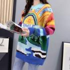 Jacquard Sweater Sweater - Yellow & Orange & Pink & Blue - One Size