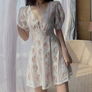 Puff-sleeve Cutout Dress