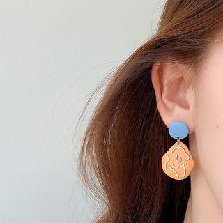 Non-matching Glaze Dangle Earring 1 Pair - Orange & Blue - One Size