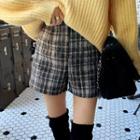 Flat-front Plaid Tweed Shorts