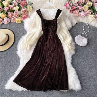Chiffon Sleeve Velvet Midi Dress