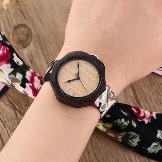 Printed Scarf Band Wooden Watch