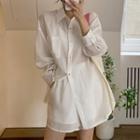 Set: Plain Shirt + Wide Leg Shorts White - One Size