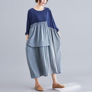 Wood Ear Trim Panel Asymmetrical Dress