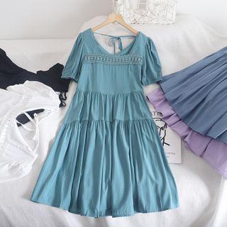 Crochet Trim Tie-back Tiered Dress