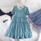 Crochet Trim Tie-back Tiered Dress