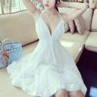 Spaghetti Strap Open-back A-line Dress