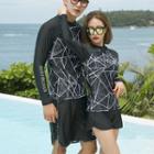 Couple Matching Set: Printed Long-sleeve Rashguard + Swim Shorts + Swim Pants