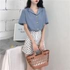 V-neck Short-sleeve Blouse / High Waist Dotted Shorts