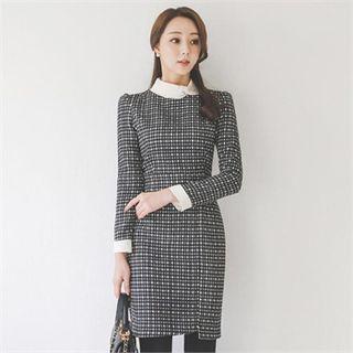 Contrast-collar Plaid Sheath Dress