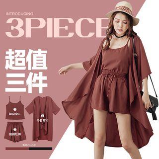 Set: Chiffon Tank Top + Shorts + Cardigan