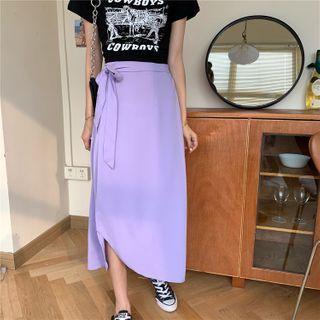 Asymmetric Slit Midi A-line Skirt