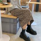 V-neck Pullover / Leopard Print Midi Straight-fit Skirt