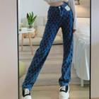 High Waist Jacquard Straight Leg Jeans
