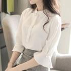 Flared-sleeve Faux Pearl Blouse