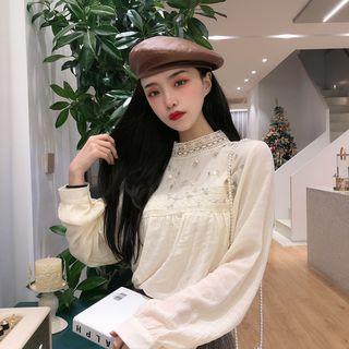 Long-sleeve Embroidered Lace Panel Top