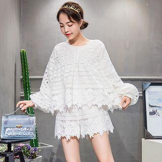 Set: Lace Long-sleeve Top + Shorts
