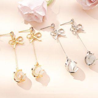 Bow Cat Eye Stone Alloy Dangle Earring