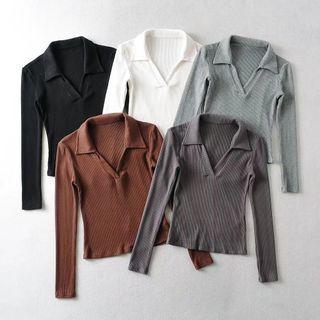 Plain Polo Neck Long Sleeve Top