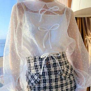 Set: Bow Detail Long-sleeve Top + Camisole Top