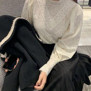 Puff-sleeve Lace Blouse Light Almond - One Size