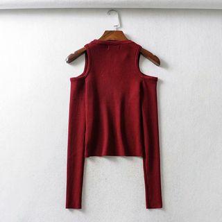 Cold Shoulder Long-sleeve Rib Knit Top