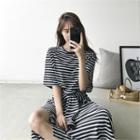 Tie-waist Stripe Maxi T-shirt Dress