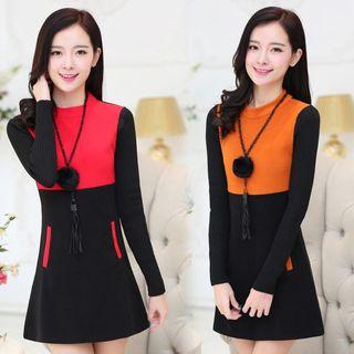 Two Tone Long Sleeve A-line Dress