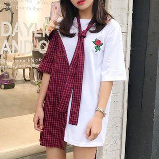 Plaid Panel Short-sleeve T-shirt