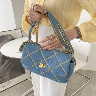 Turn-lock Denim Quilted Shoulder Bag Blue - One Size