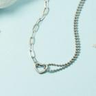 Heart Pendant Asymmetrical Alloy Necklace Silver - One Size