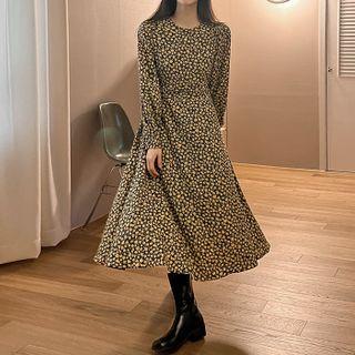 Tie-waist Ditsy Flower Long Dress