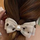 Square Faux Pearl Polka Dot Bow Hair Tie