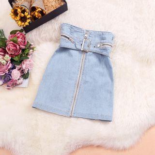 Zip-up Denim Mini Pencil Skirt