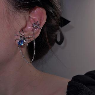 Rhinestone Spider Drop Earring / Chain Ear Cuff
