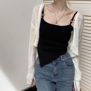 Plain Cardigan / Asymmetrical Camisole Top