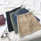 Asymmetric High-waist Leather A-line Skirt With Belt