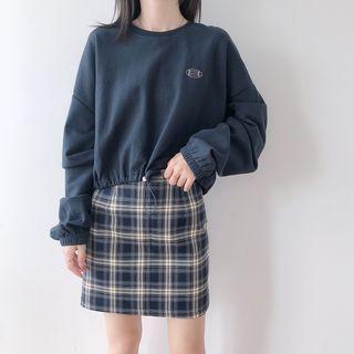 Embroidered Drawstring-hem Cropped Pullover