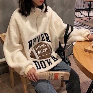 Fleece Half-zip Lettering Jacket As Shown In Figure - One Size