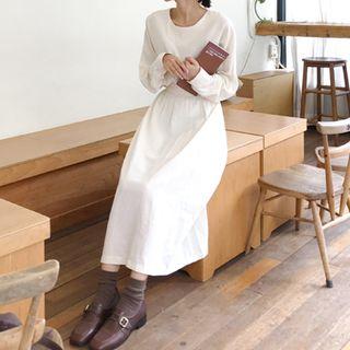 Round-neck Tie-waist Maxi Flare Dress Ivory - One Size