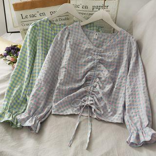 Checker Drawstring Crop Top